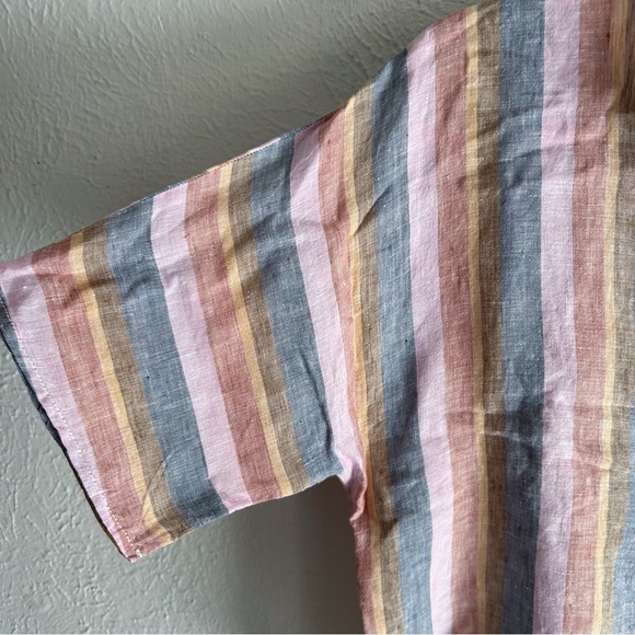 Garnet Hill Linen Multicolored Stripe Button Down Shirt Size 12 - Picture 5 of 6